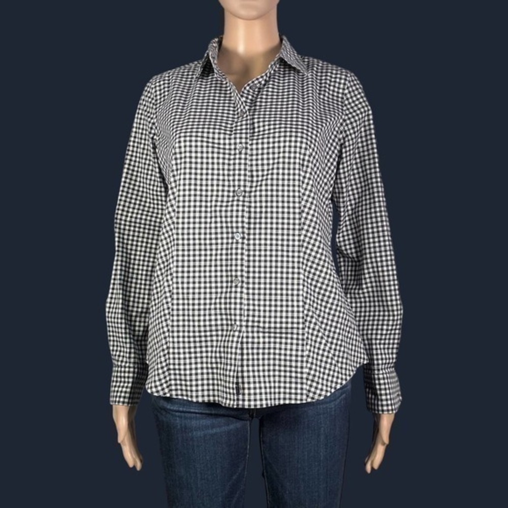 Talbots Wrinkle Resistant Gingham Gold Stripe Detail Shirt Size 4 - "Karla"